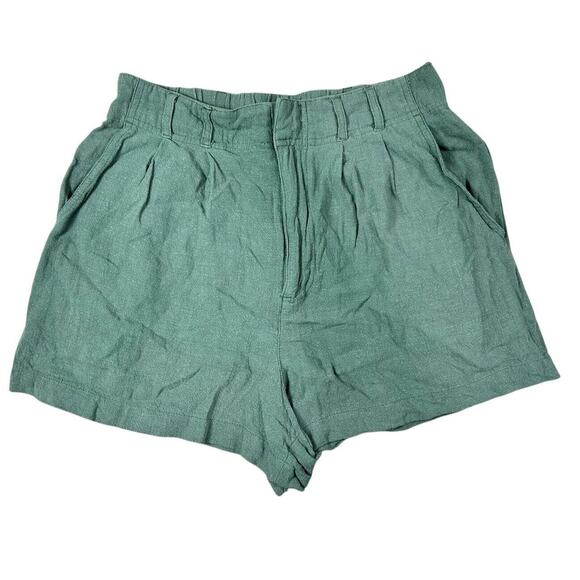 Z Supply Olive Green Linen Blend Shorts Sz XS Relaxed Pleated Stretch Waist - Picture 2 of 6